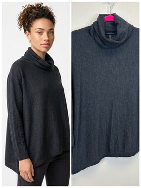 Eileen Fisher Charcoal Turtleneck Merino Wool Sweater Size L Lagenlook Neutral